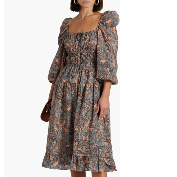 Ulla Johnson Dresses & Skirts - Ulla Johnson Isla Pleated Puff Sleeve Flouncy Floral Midi Dress